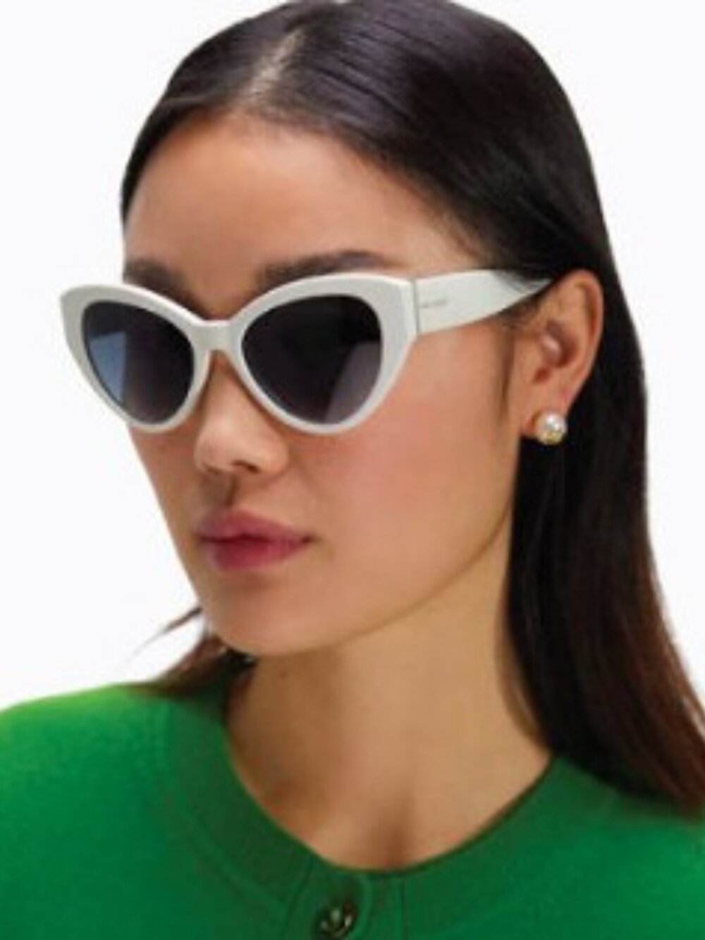 Kate Spade PAISLEIGH/S 0VK6 9O Cat Eye Sunglasses - White/Green\Dark Grey - Picture 3 of 10